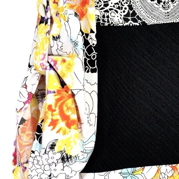 Calessa Floral Tunic Top Womens 2X White Black Colorblock Roll Tab Sleeves - Picture 5 of 11